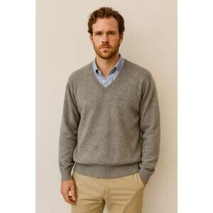 Forte Gray Cashmere Sweater Size XL V-Neck Long Sleeve Preppy Luxe Dad Classic
